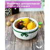 Корзинка декоративная вязаная 18х8см, белая с зеленым бантиком